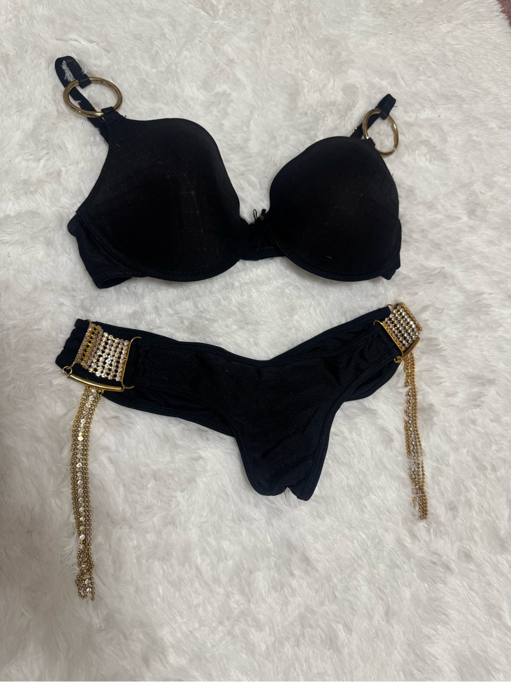 Small 36 c black gold bikini swimsuit lingerie y2k dancer low rise scrunch emo
